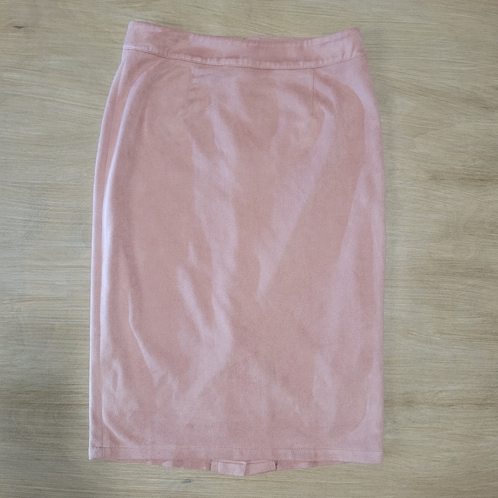 Lulus Superpower Blush Pink Faux Suede Straight Pencil Skirt Small - Picture 2 of 5